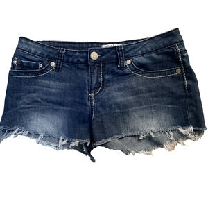 TRUE BLISS WOMEN'S RAW HEM/CUT OFF STRETCH FLAP POCKET JEAN SHORTS SIZE 7-EUC